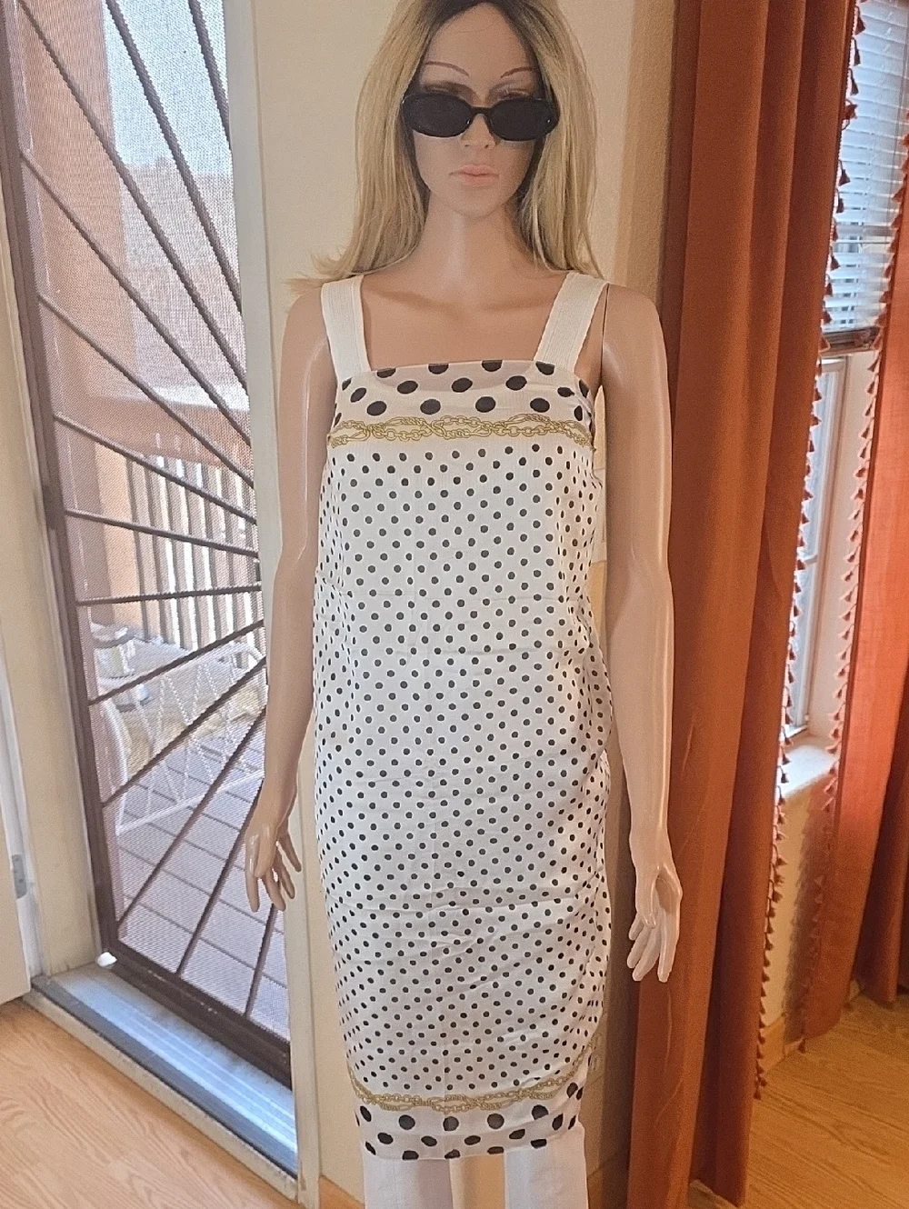 Silk Polka Dot Wrap Scarf - Cream Black 76